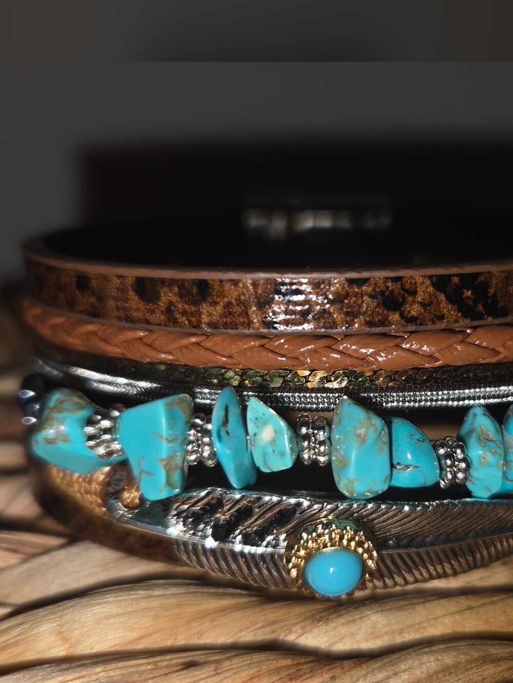 Turquoise Stone Stacked Bracelet Set - Unbranded